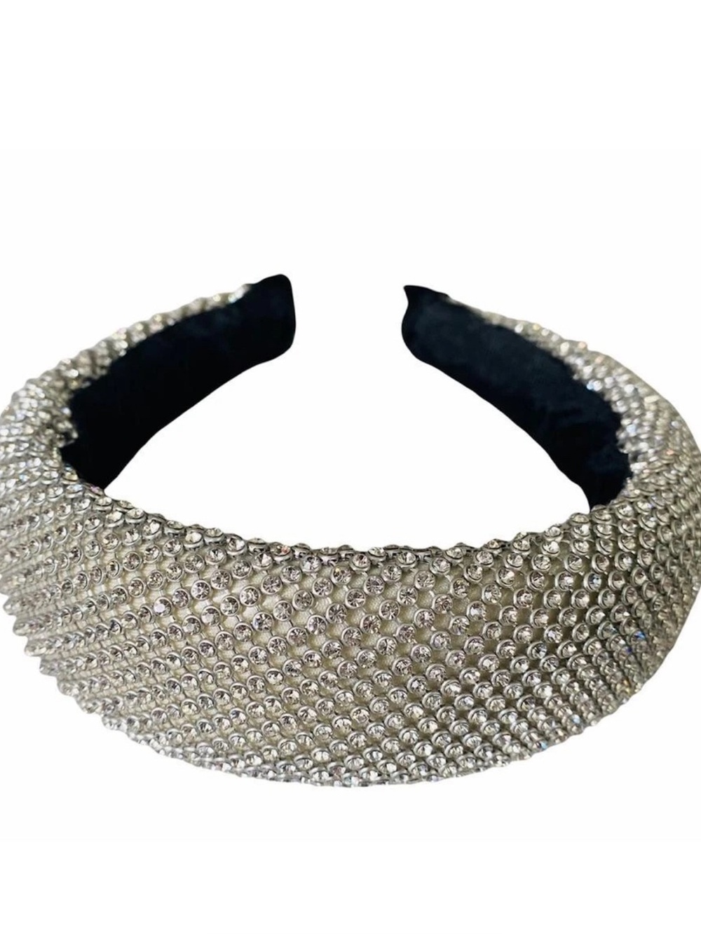 Auth ZARA Silver Sparkly Headband with Rhinestone Mesh Hair Accessory.
